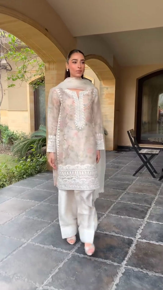 Preferable Tebi Organza White Color Salwar Suit