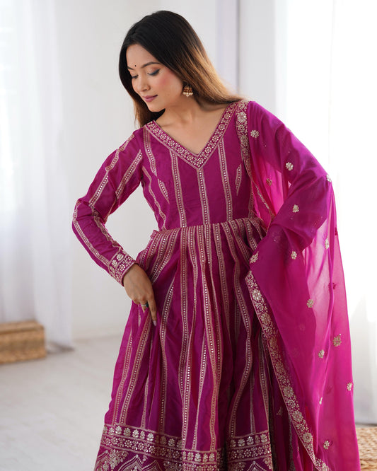 Wonderful Sequence Work Pink Color Gown