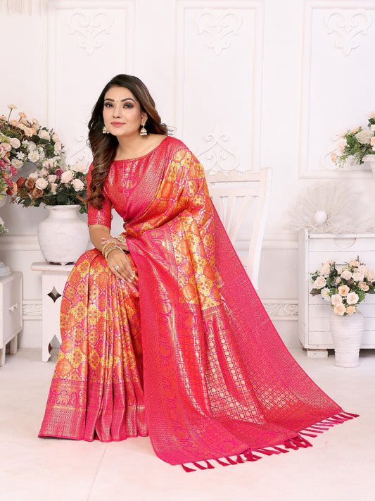 Glimmering Jari Silk Yellow Color Saree