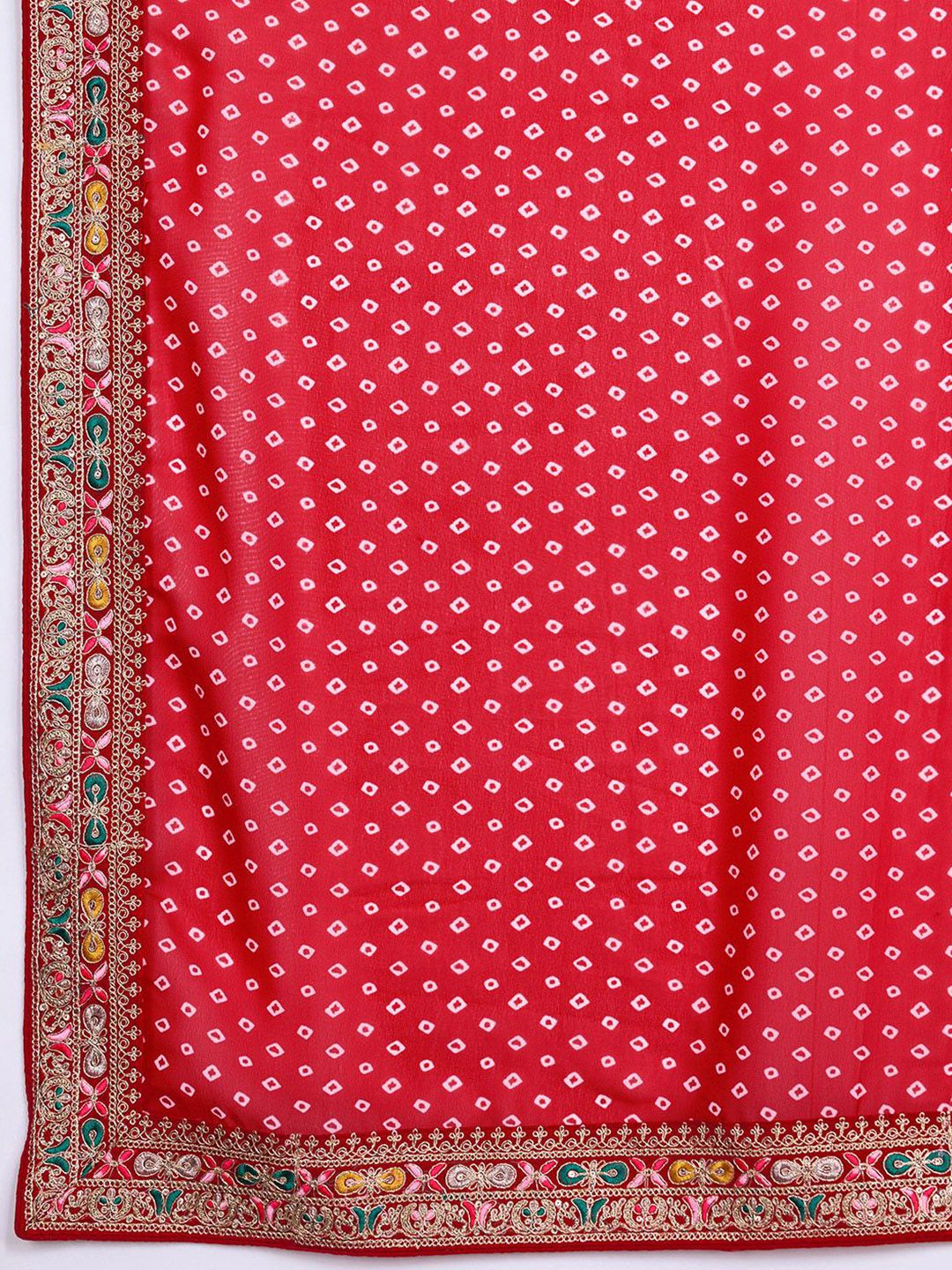 Red Bandhani Georgette Saree with Embroidered Border | red color saree for wedding & Wedding Saree for Women