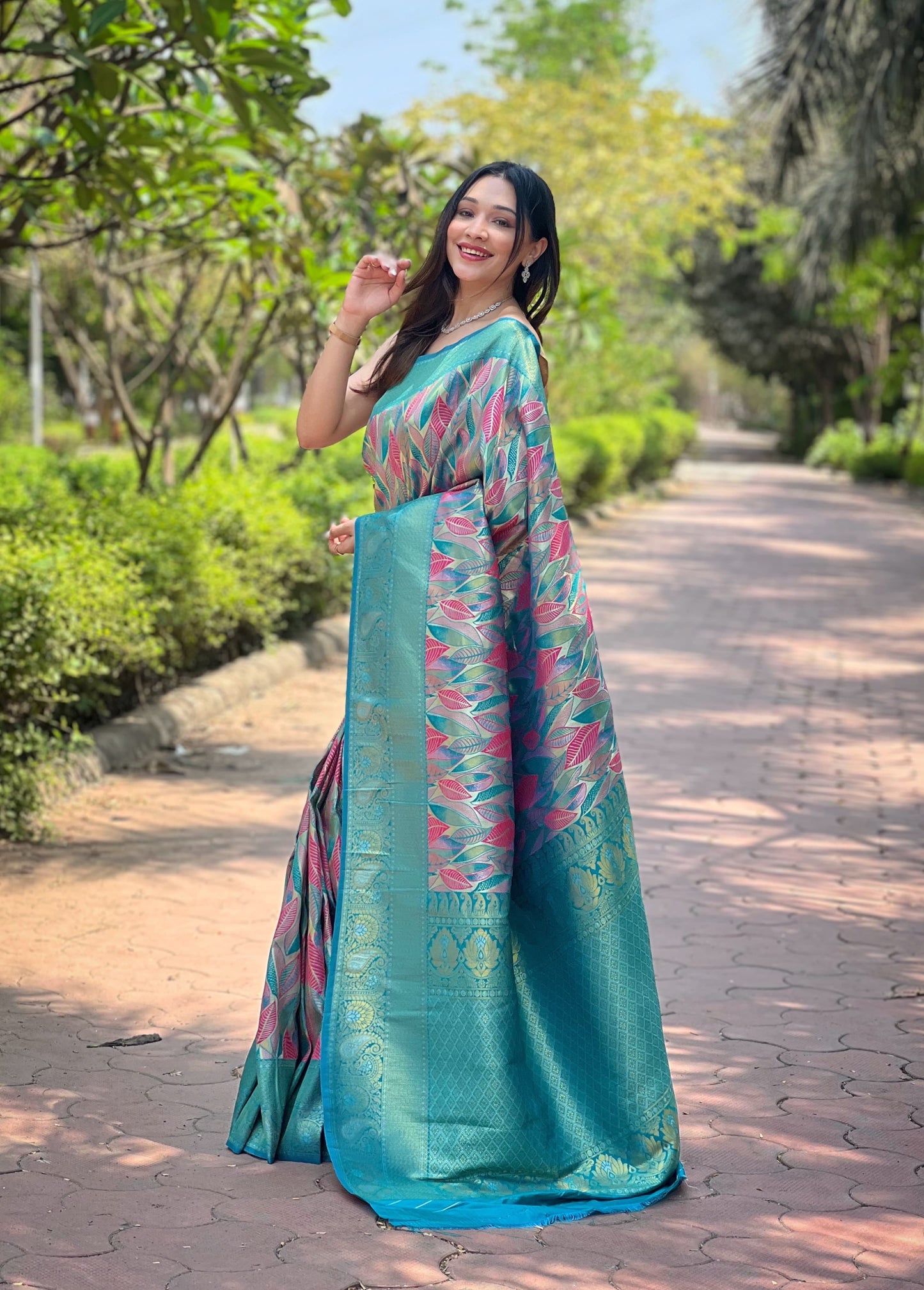 Wedding Wear Aqua Blue Beautiful Border Design Saree