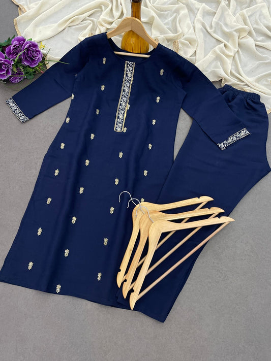 Elegant Roman Sequence Navy Blue Color Salwar Suit
