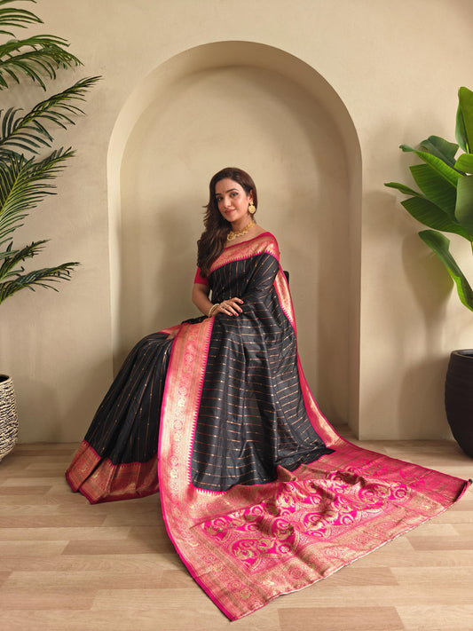 Casual Wear Black Color Paithani Silk Saree