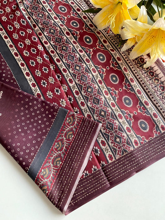 Delightful Bandhani Print With Work Brown Color Saree