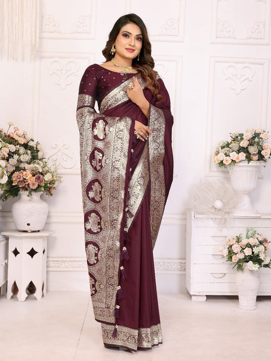 Imposing Banarasi Silk Maroon Color Saree