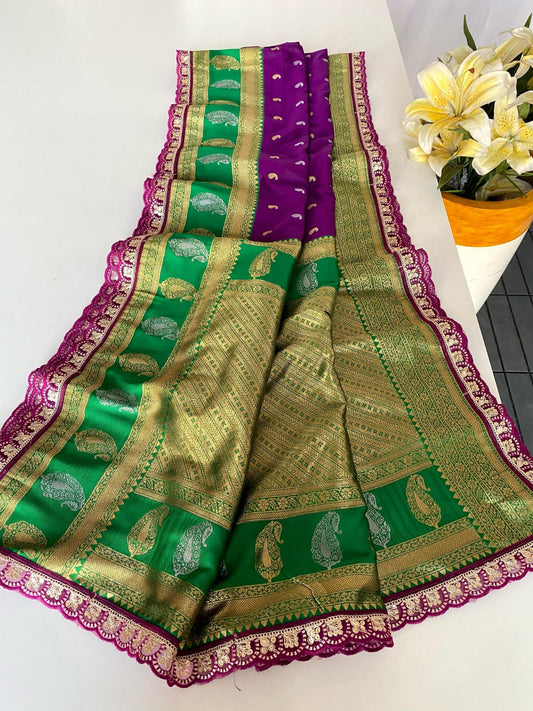Occasion Wear Keri Design Purple Color Silk Saree