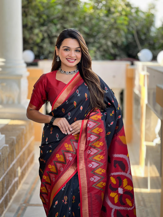 Black Color Patola Weaving Border Silk Saree