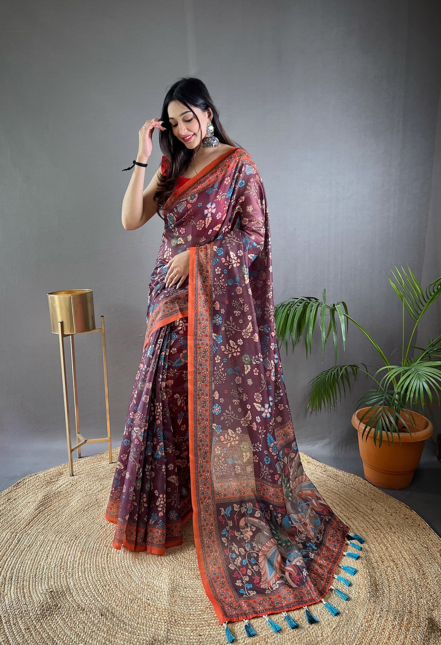 Fabulous Malai Cotton Purple Color Saree