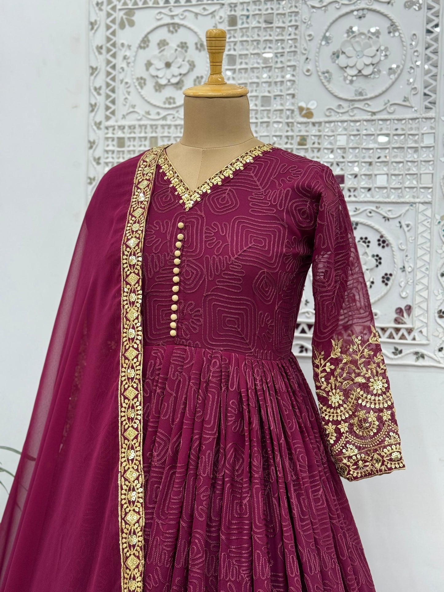Charming Georgette Sequence Work Maroon Color Gown