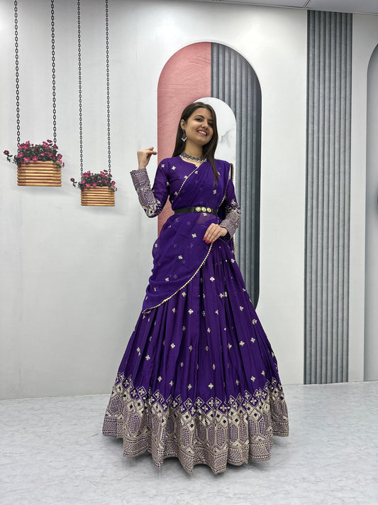 Beautiful Work Purple Color Fully Stitched Lehenga Choli