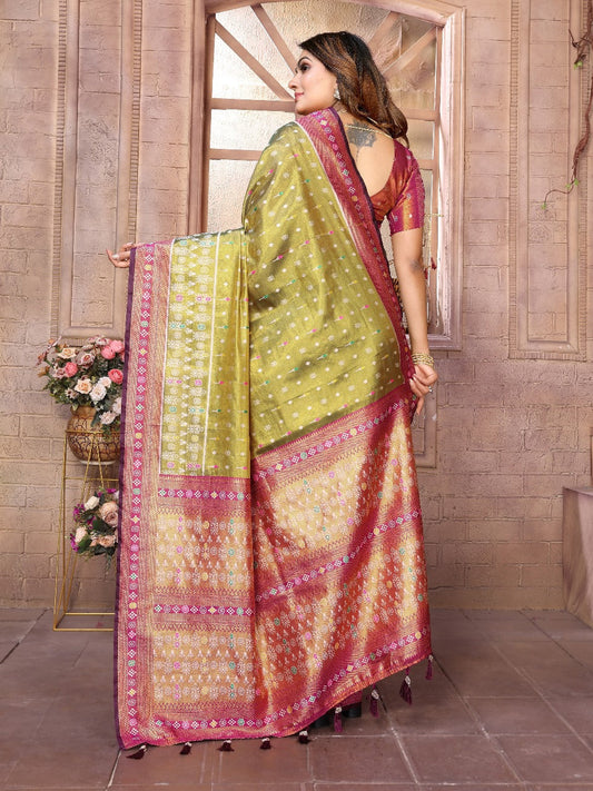 Adorable Banarasi Tissue Silk Mehndi Color Saree