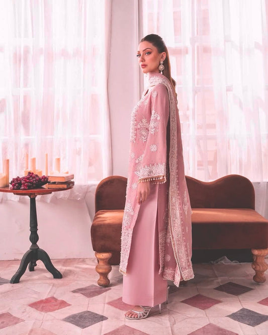 Classic Georgette Sequence Work Pink Color Plazzo Suit