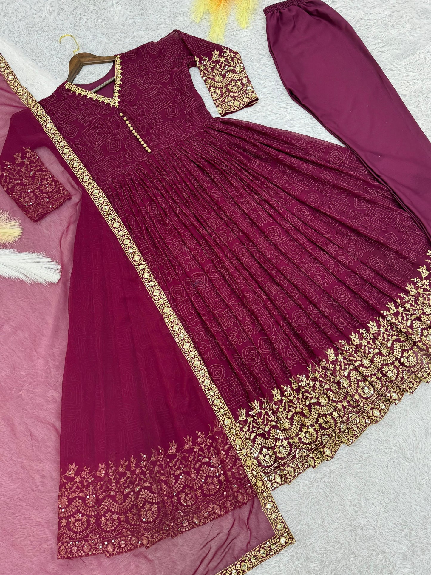 Charming Georgette Sequence Work Maroon Color Gown