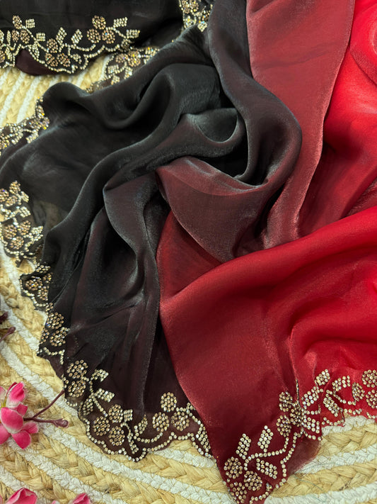 Double Shaded Red And Black Color Silk Saree