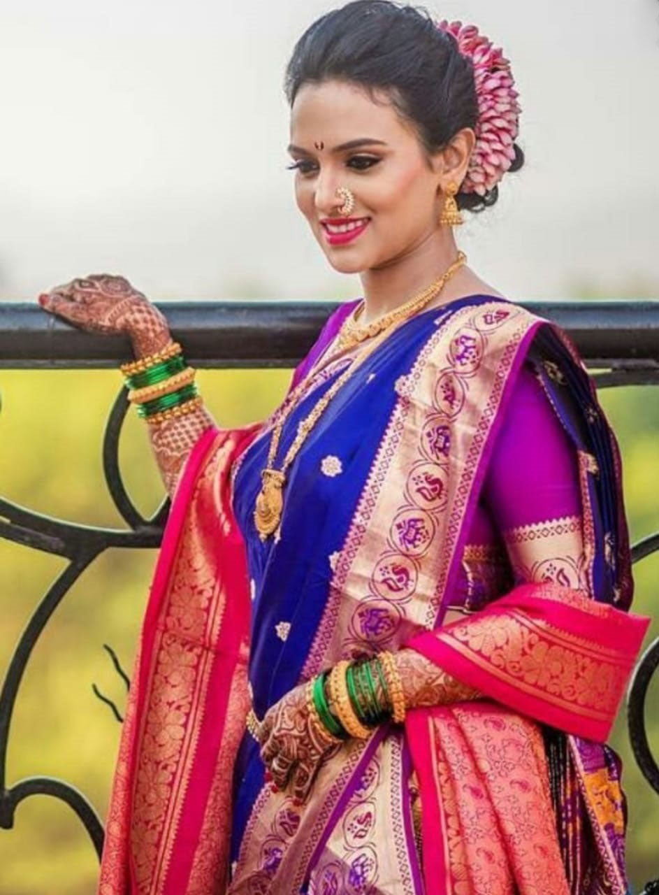 Stunning Blue with Pink Banarasi Silk Saree