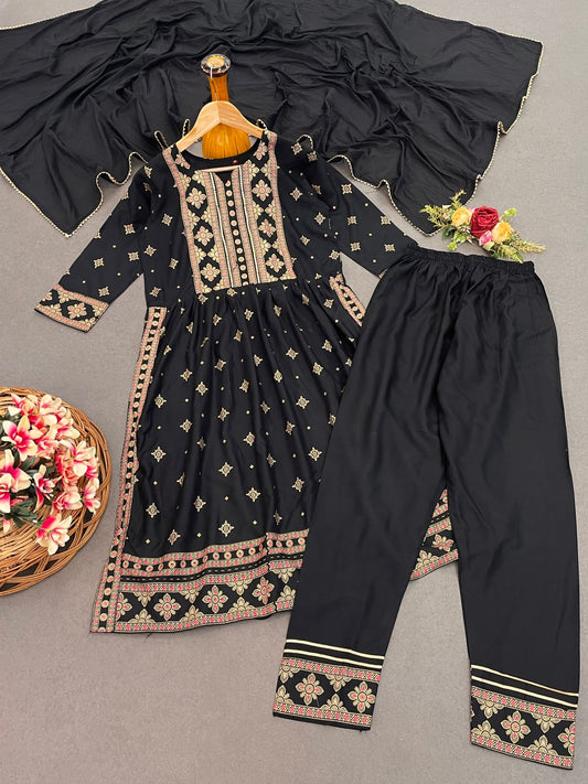 Precious Reyon Foil Print Black Color Salwar Suit