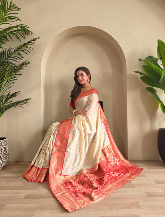 Casual Wear Off White Color Paithani Silk Saree