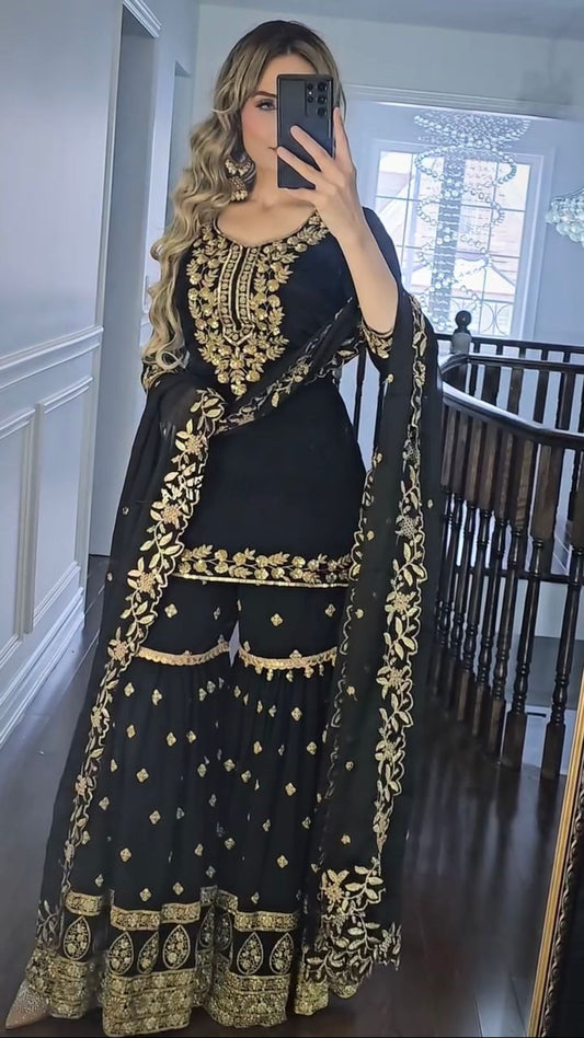 Georgette Black Color Sequence Sharara Suit