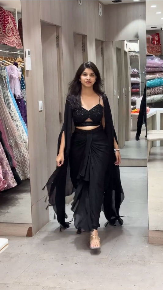 Blissful Black Color Dhoti Suit With Shrug