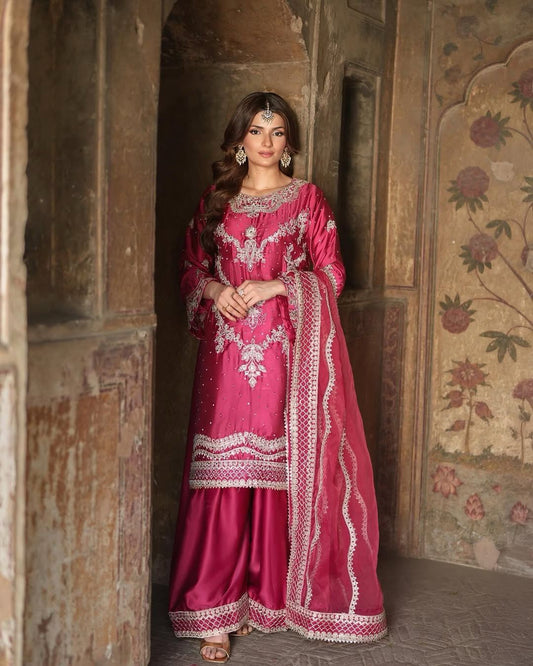 Designer Heavy Pink Color Sharara Suit
