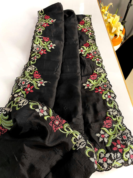Wedding Wear Tussar Silk Black Color Saree