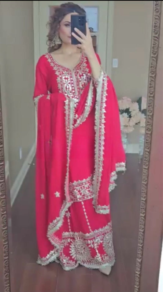 Pink Color Designer Three Piece Sharara Suit