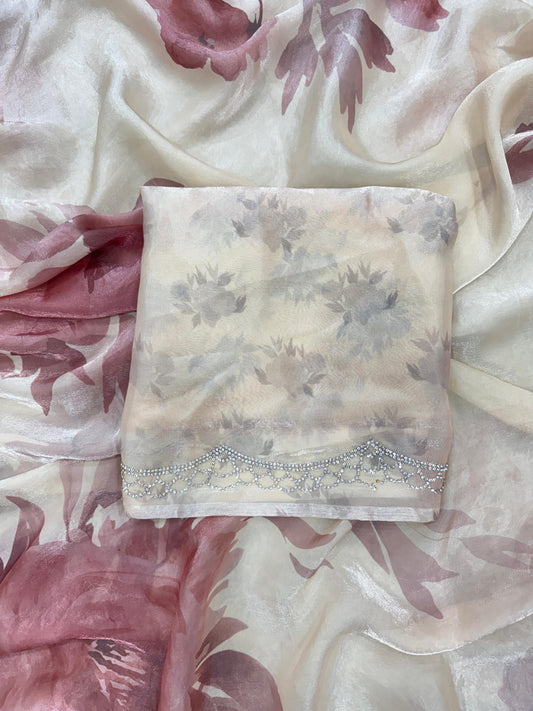 Classy Floral Print Off White Color Saree