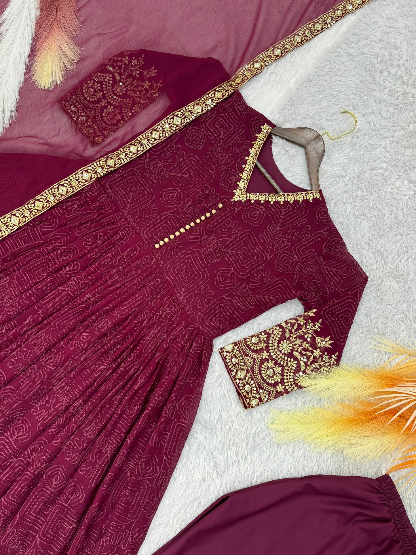 Charming Georgette Sequence Work Maroon Color Gown