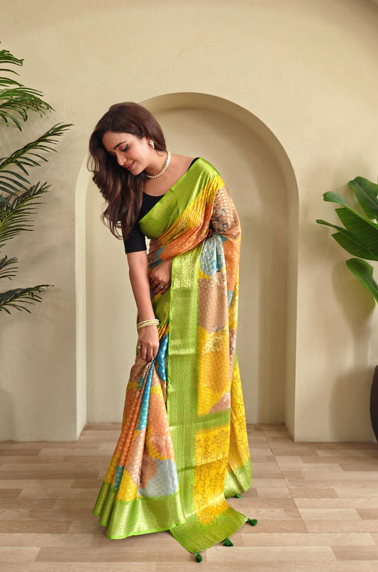 Multi Color Design Beautiful Print Green Color Saree