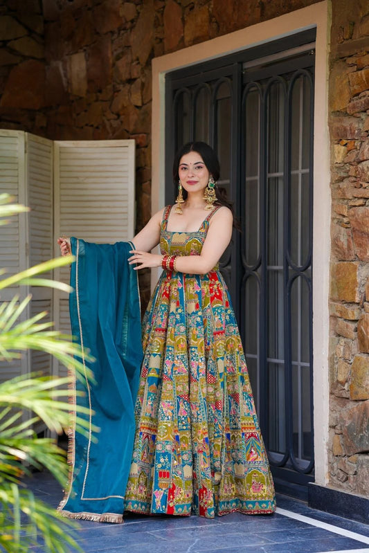 Preferable Organza Silk Multicolor Anarkali Gown