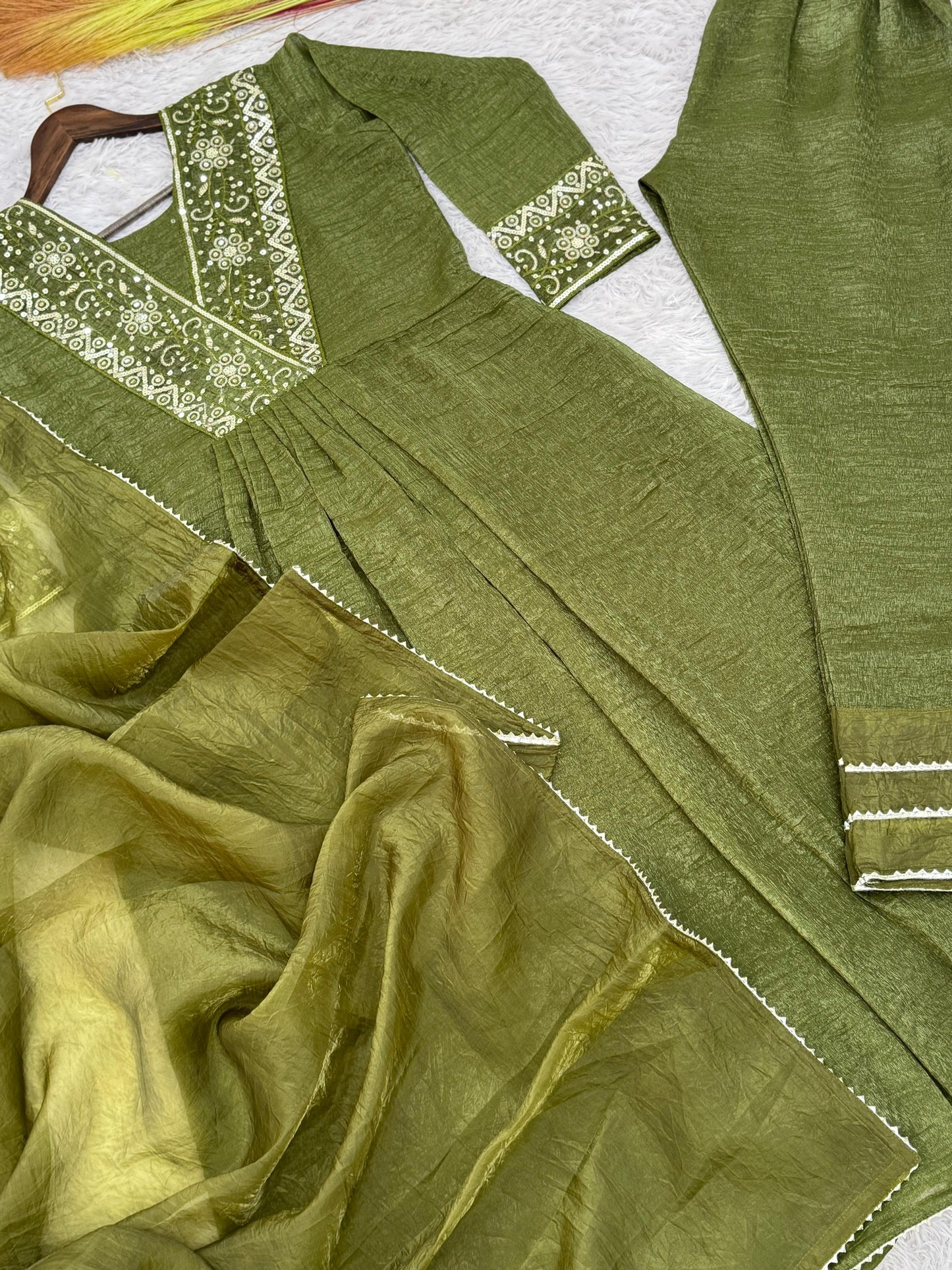 Ravishing Sequence Work Green Color Gown With Dupatta Set
