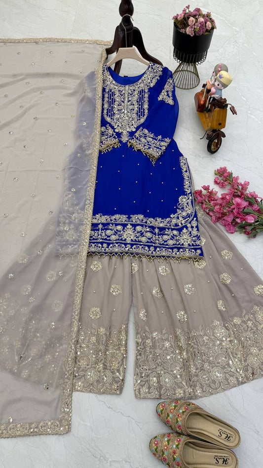 Glimmering Georgette Blue Color Sharara Suit