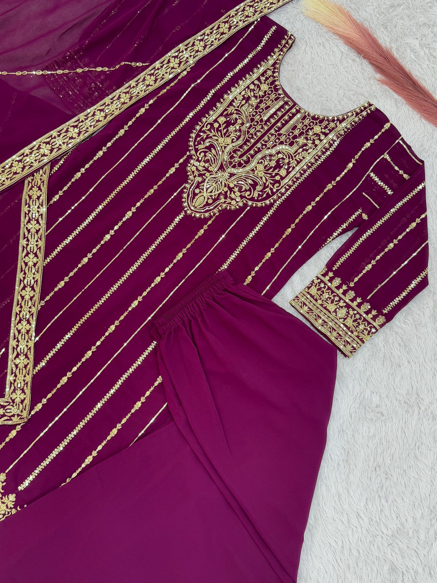 Elegant Georgette Pink Color Palazzo Suit