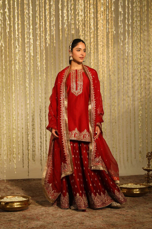 Designer Heavy Work Red Color Top With Lehenga