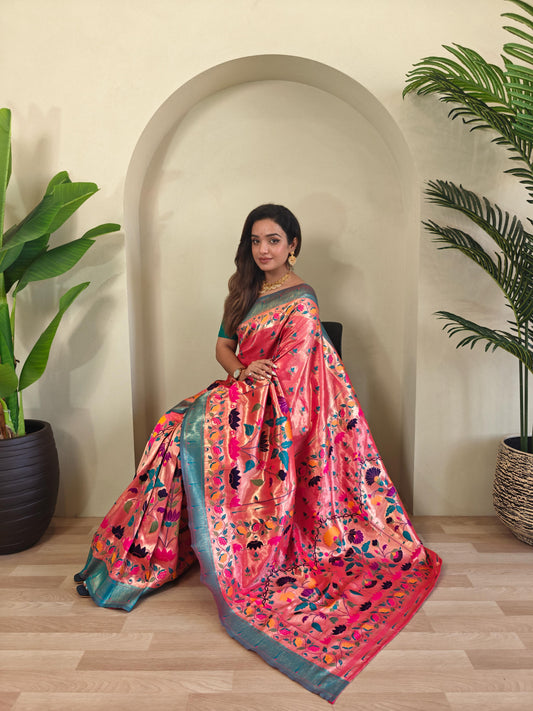 Wonderful Paithani Silk Pink Color Saree