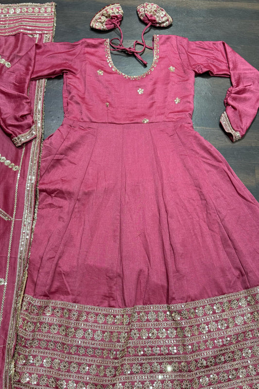 Good Looking Embroidery Work Pink Color Gown