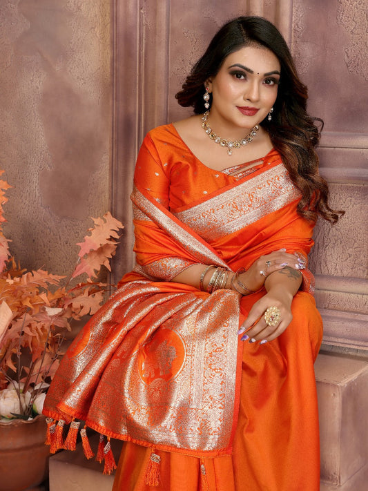 Imposing Banarasi Silk Orange Color Saree