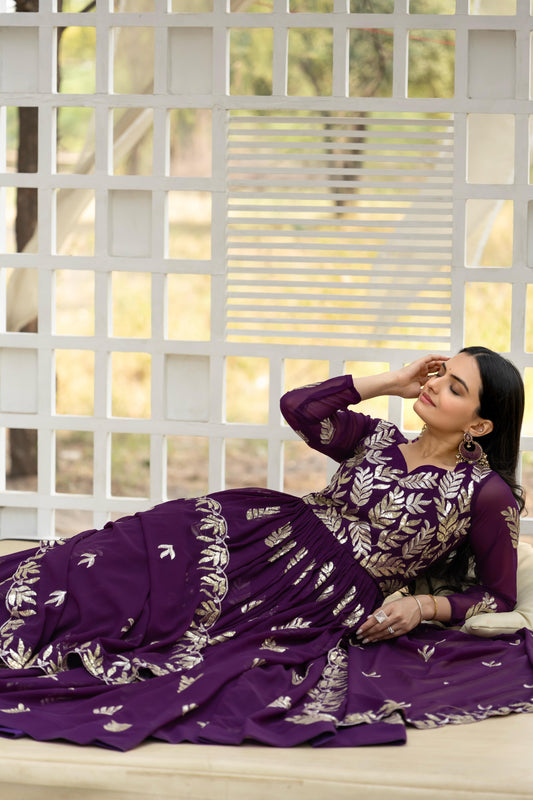 Luxuriant Thread Work Purple Color Gown