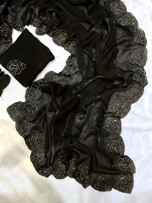 Fantastic Beautiful Katdana handwork Black Color Saree