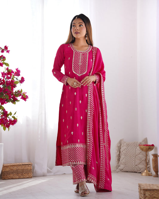 Preferable Chinon Silk Pink Color Salwar Suit