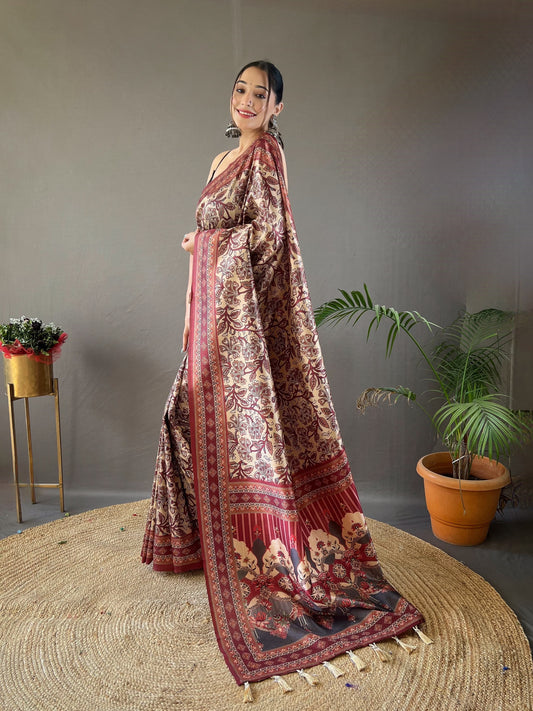 Opulent Beige Color Digital Print Saree