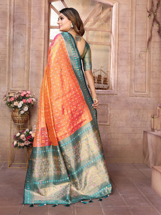 Adorable Banarasi Tissue Silk Orange Color Saree
