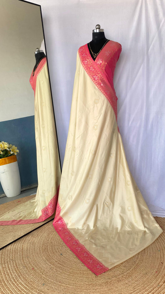 Shining Tone Silk Off White Color Saree