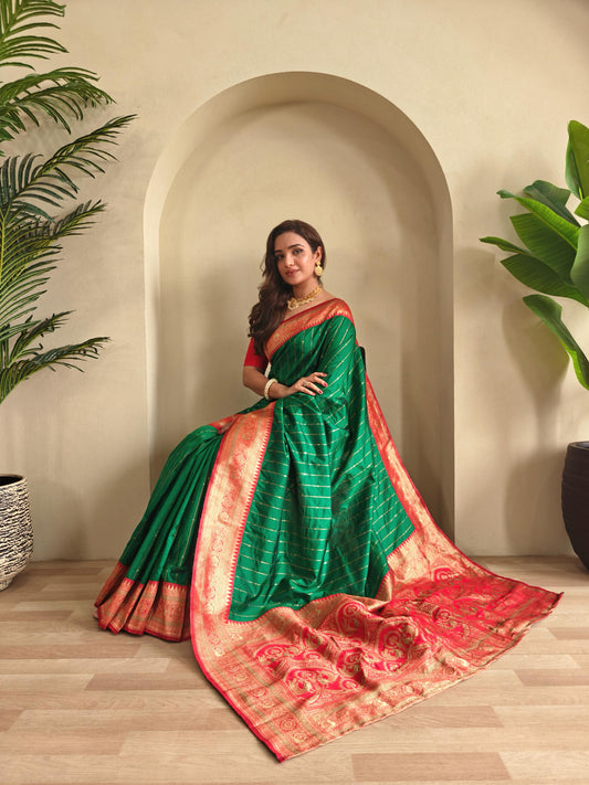 Casual Wear Green Color Paithani Silk Saree