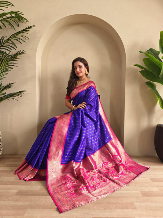 Casual Wear Navy Blue Color Paithani Silk Saree