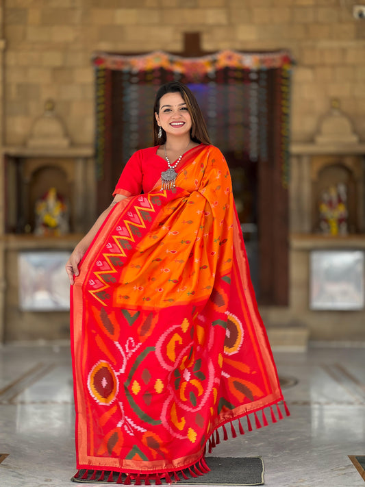 Orange Color Patola Weaving Border Silk Saree
