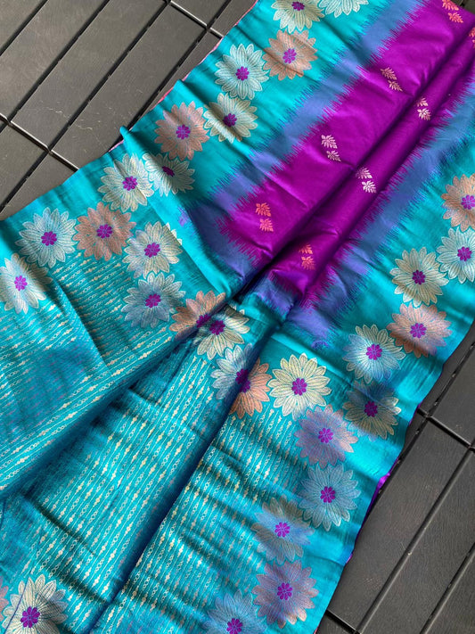 Lovely Floral Zari Weaving Border Purple Color Silk Saree