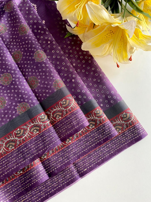 Delightful Bandhani Print With Work Purple Color Saree