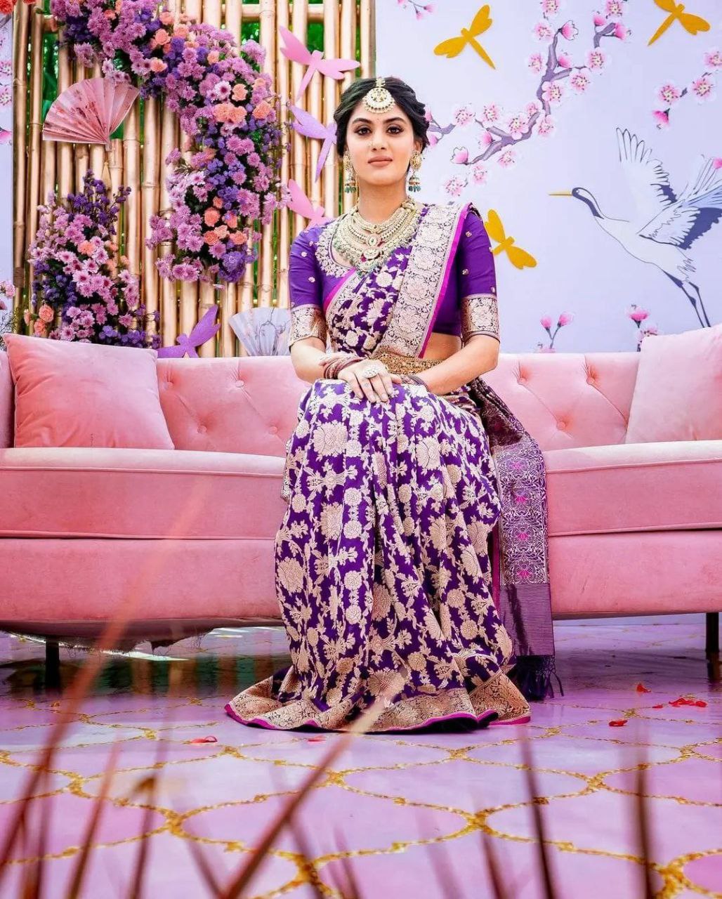 Purple Color Golden Work Beautiful Saree