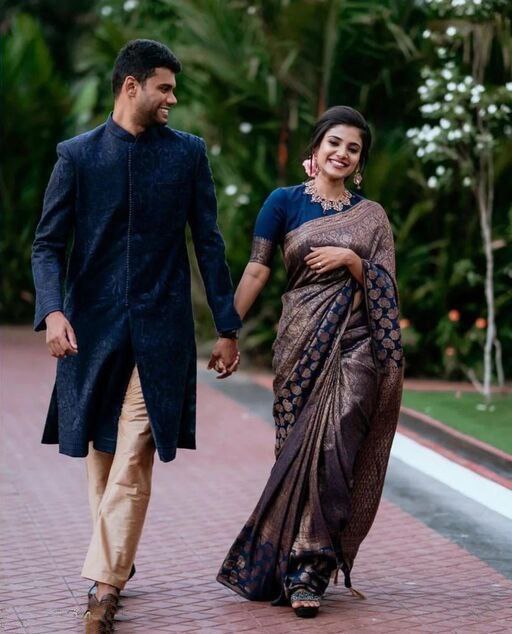 Exotic Party Wear Coper Jari Navy Blue Color Saree